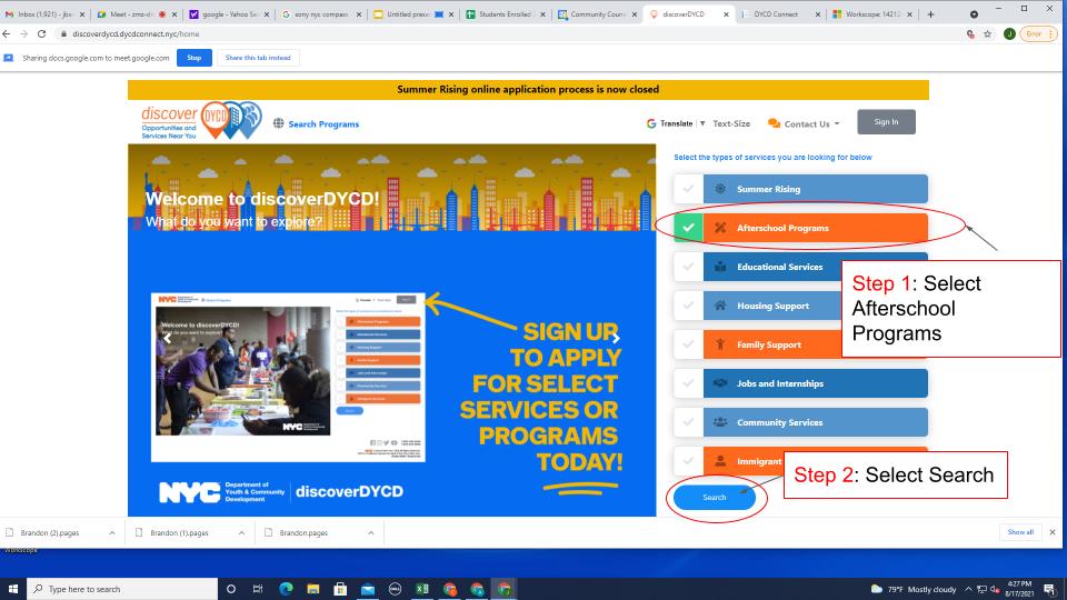 After School Registration Instructions for Returning Students MS 915